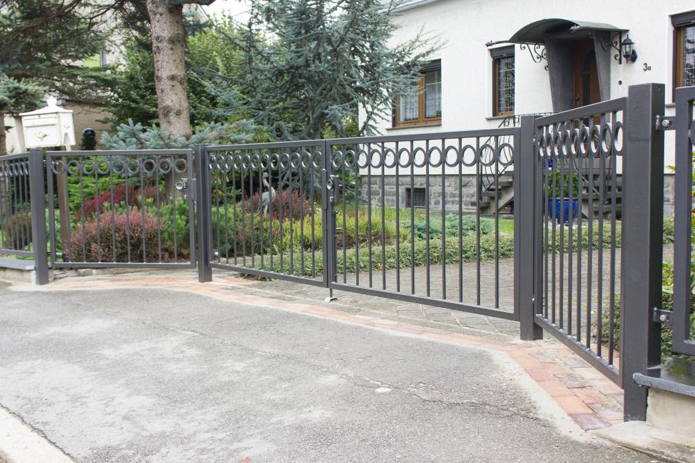 Einfahrtstor mit Pforte und Zaunanlage