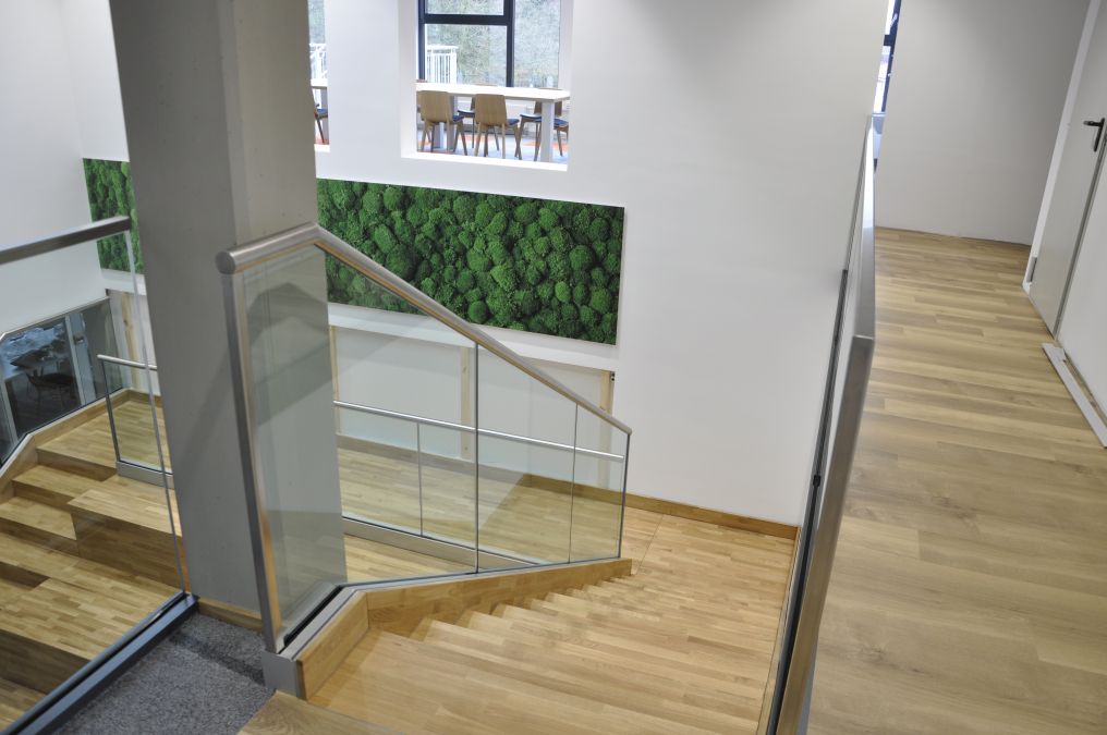 Sitztreppe mit Ganzglasgeländer