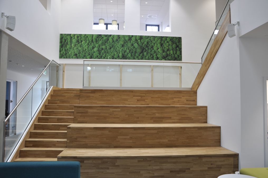 Sitztreppe mit Ganzglasgeländer