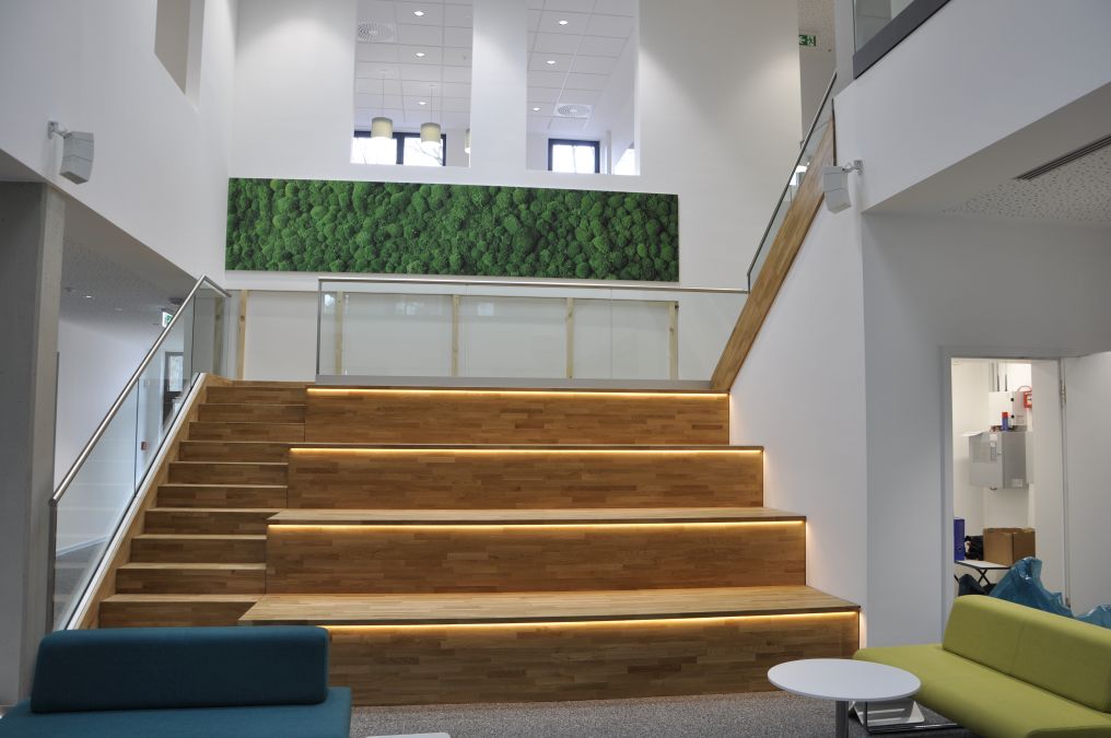 Sitztreppe mit Ganzglasgeländer